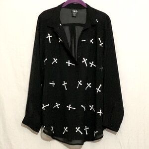 Women’s Size 1X Black & White Cross Embroidered Shirt